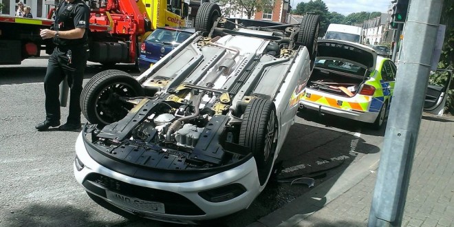 Car Flipped over in Cardiff